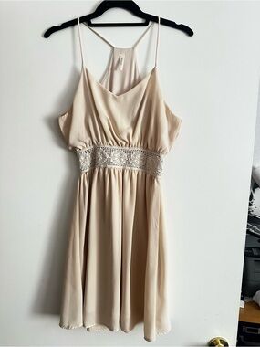 Women's Cream Mini Dress with Crochet Waist